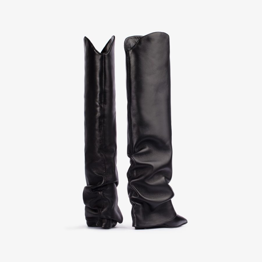 ANDY COWBOY BOOT 120 mm-Black nappa leather Western-inspired cuffed knee boot - Image 3