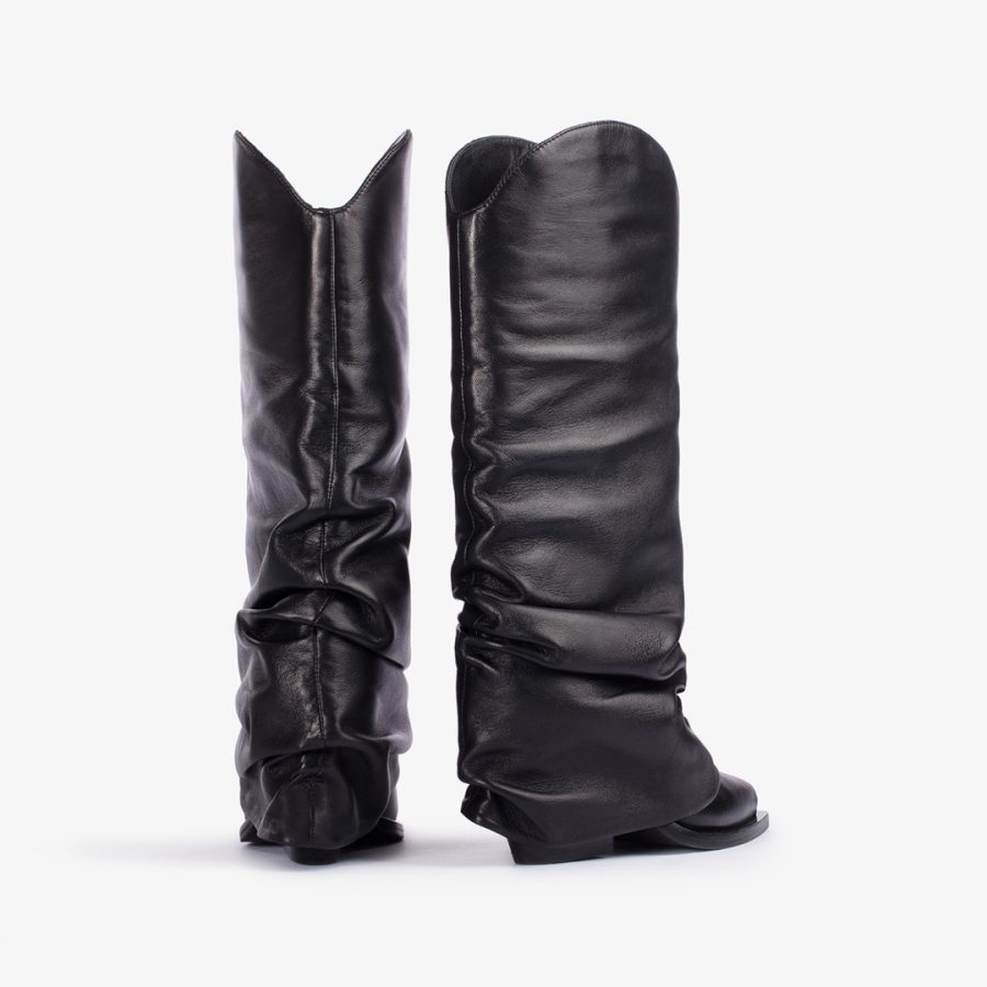 ANDY COWBOY BOOT 100 mm-Black nappa leather Western-inspired cuffed knee boot - Image 3