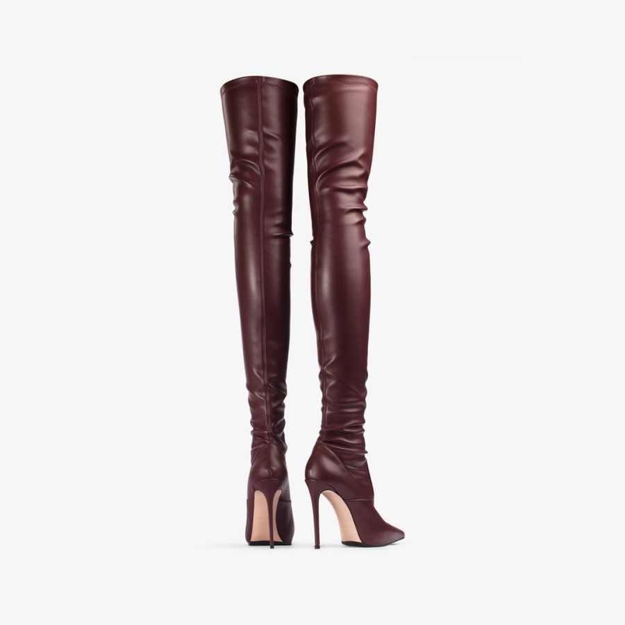 EVA THIGH-HIGH BOOT 120 mm-Cherry red stretch vegan leather over-the-knee boot - Image 3