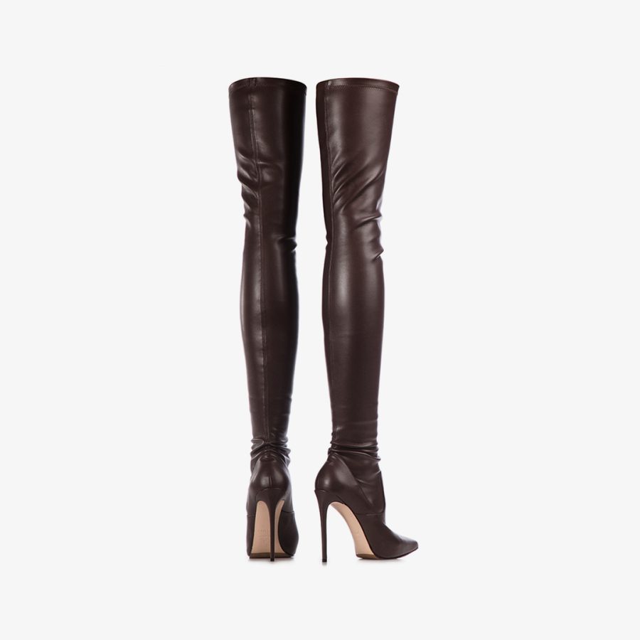 EVA THIGH-HIGH BOOT 120 mm-Ebony brown stretch vegan leather over-the-knee boot - Image 3