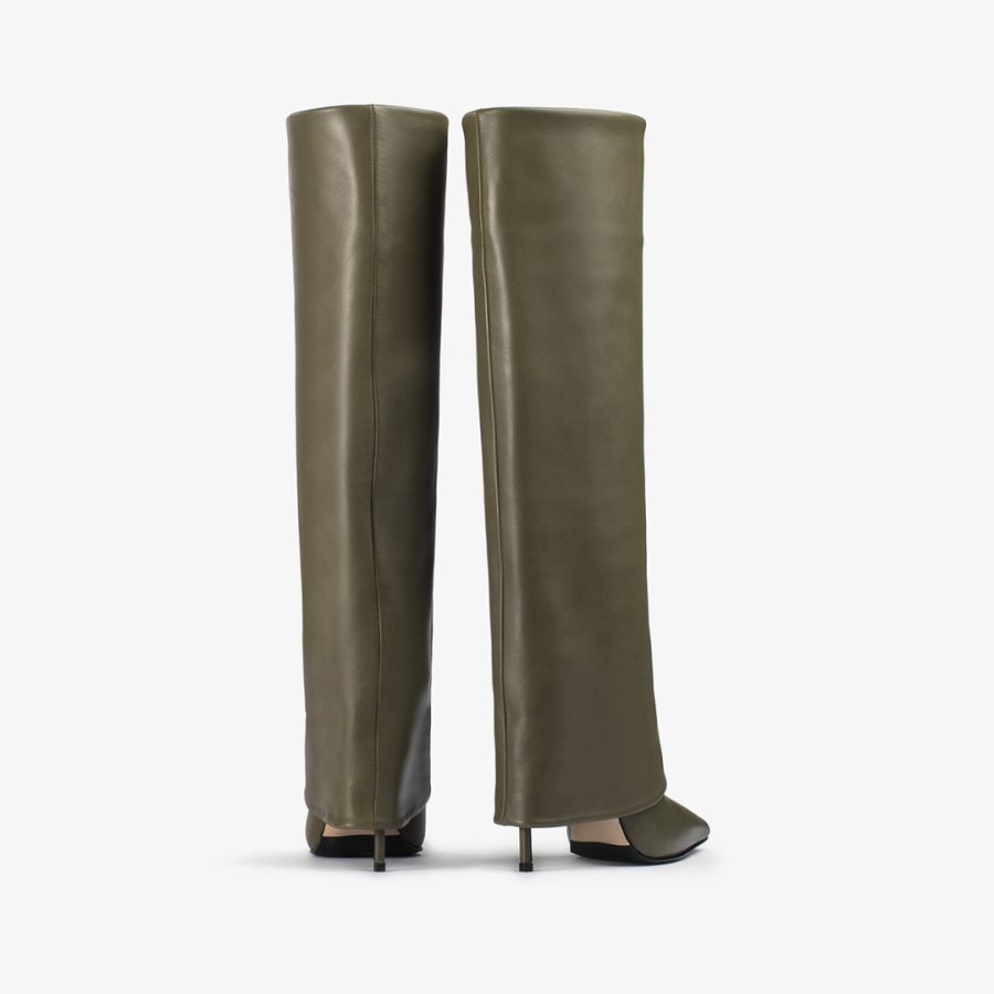 ANDY BOOT 120 mm-Khaki green nappa leather cuffed knee boot - Image 3