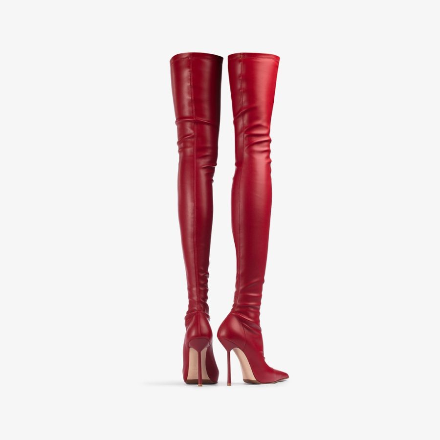 BELLA THIGH-HIGH BOOT 120 mm-Red stretch vegan leather over-the-knee boot - Image 3