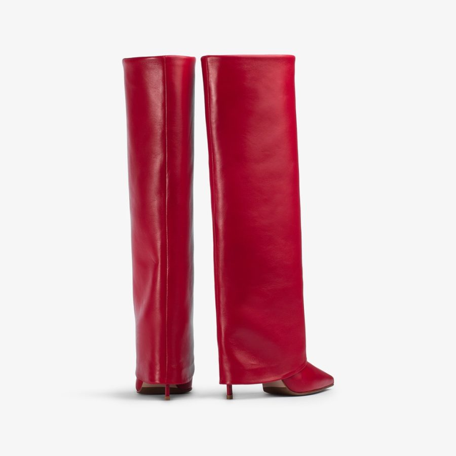 ANDY BOOT 100 mm-Red leather cuffed knee boot - Image 3