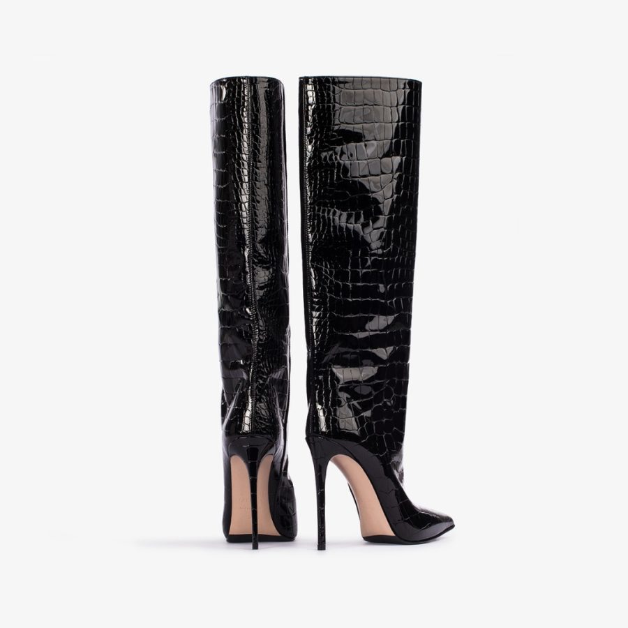 EVA BOOT 120 mm-Black crocodile print knee boot - Image 3