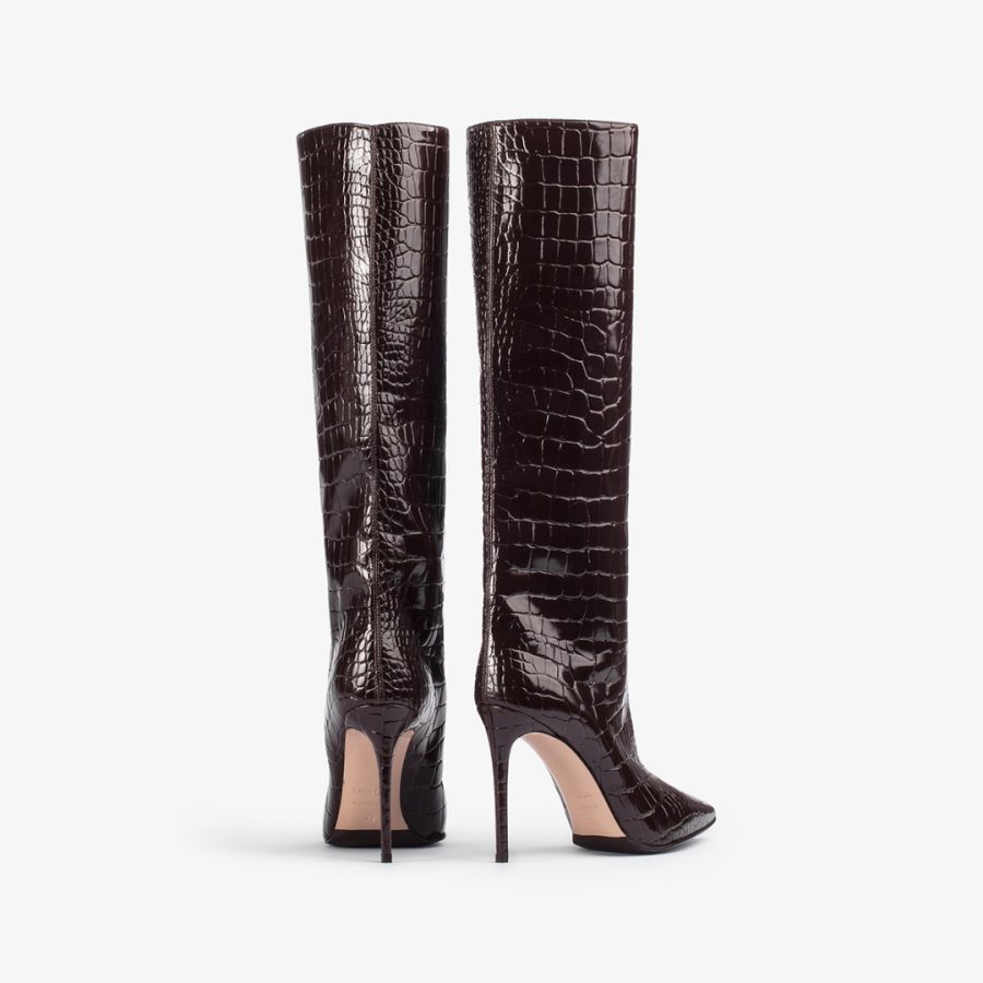 EVA BOOT 100 mm-Dark chocolate crocodile print knee boot - Image 3