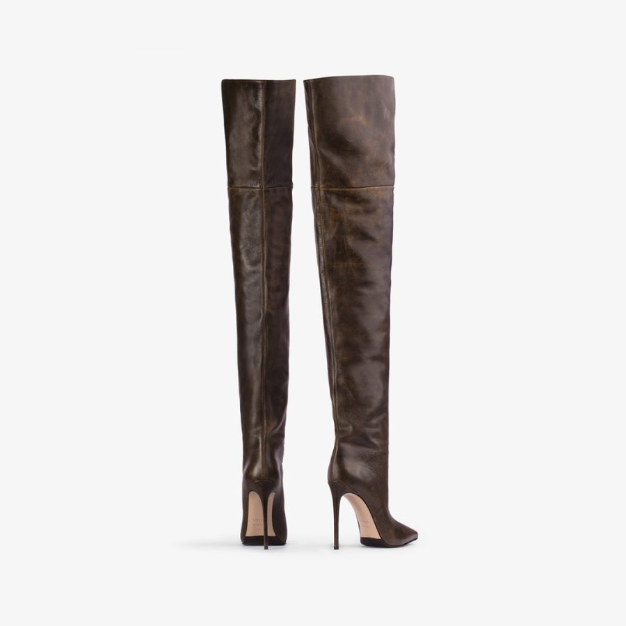 EVA THIGH-HIGH BOOT 120 mm-Brown vintage effect leather oversized over-the-knee boot - Image 3