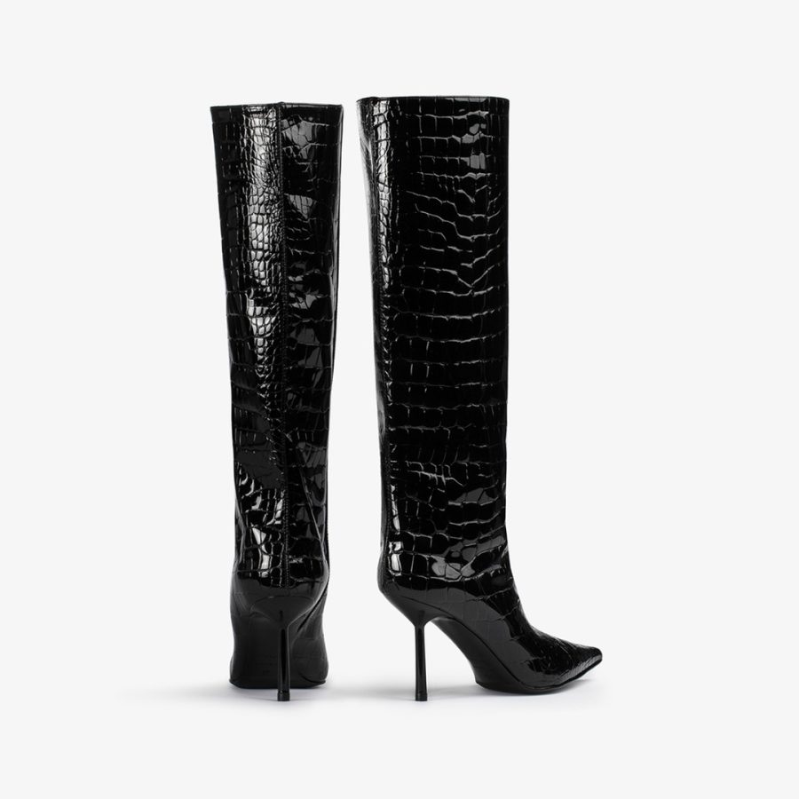 BELLA BOOT 80 mm-Black crocodile print knee boot - Image 3