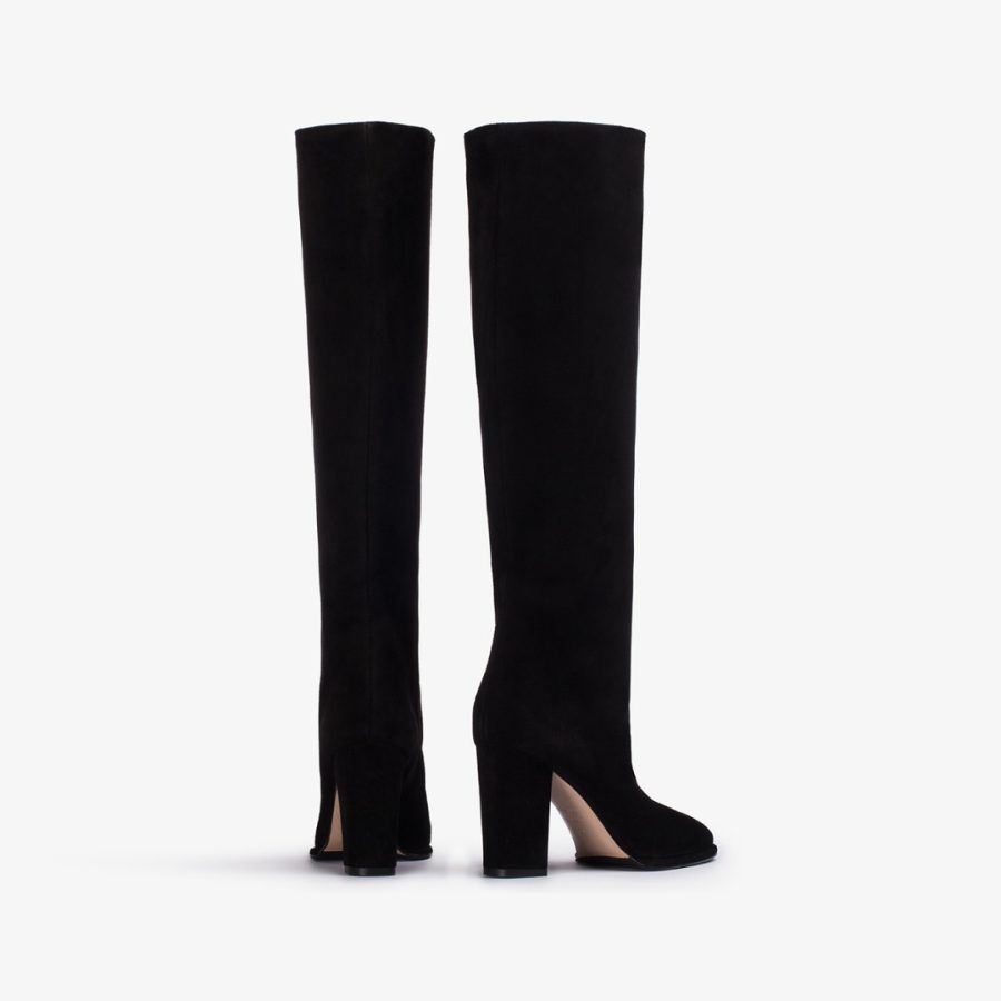 ELSA BOOT 90 mm-Black suede knee boot with rabbit fur lining - Image 3