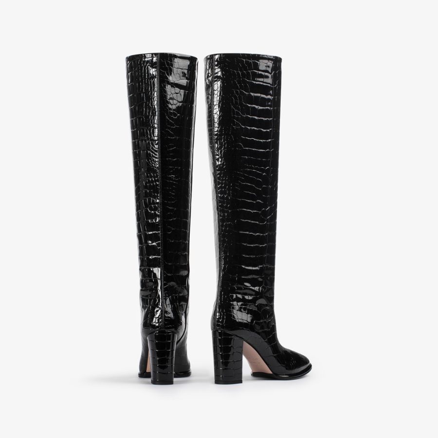 ELSA BOOT 80 mm-Black crocodile print knee boot - Image 3