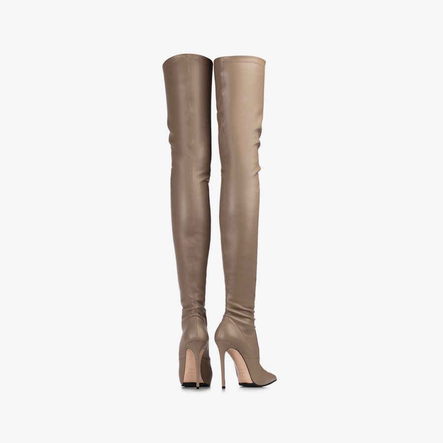 EVA THIGH-HIGH BOOT 120 mm-Urban grey stretch vegan leather over-the-knee boot - Image 3