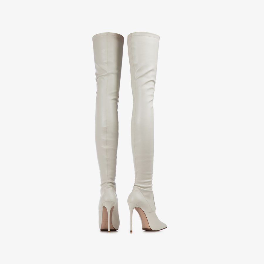 EVA THIGH-HIGH BOOT 120 mm-Milk white stretch vegan leather over-the-knee boot - Image 3