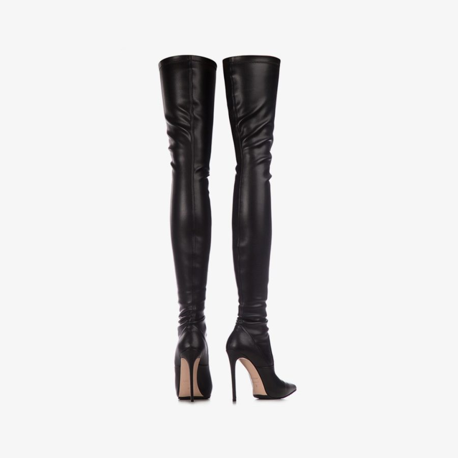 EVA THIGH-HIGH BOOT 120 mm-Black stretch vegan leather over-the-knee boot - Image 3