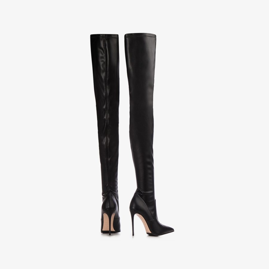 EVA THIGH-HIGH BOOT 100 mm-Black stretch vegan leather over-the-knee boot - Image 3