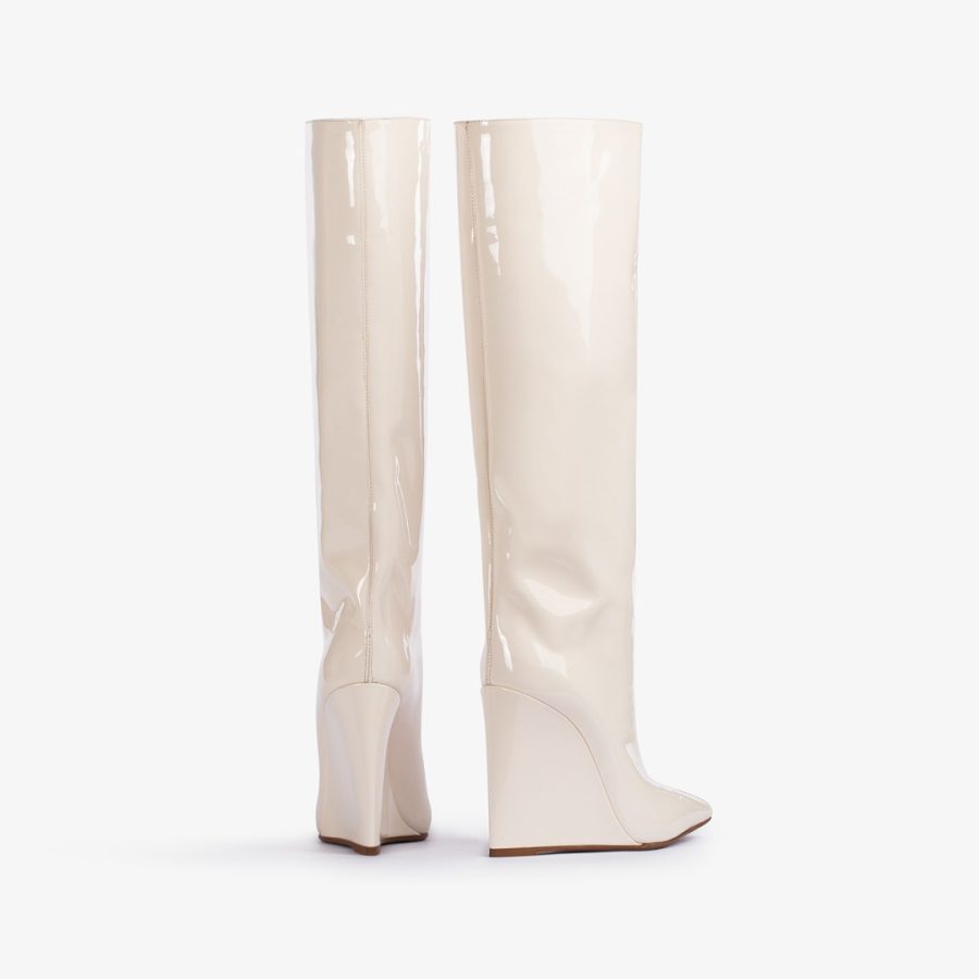 KIRA BOOT 120 mm-Milk white patent leather knee boot with wedge heel - Image 3