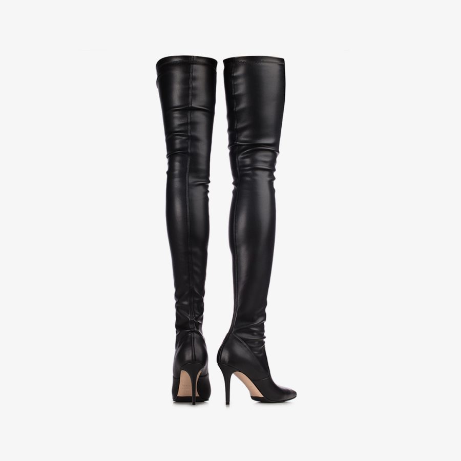 EVA THIGH-HIGH BOOT 90 mm-Black stretch vegan leather over-the-knee boot - Image 3