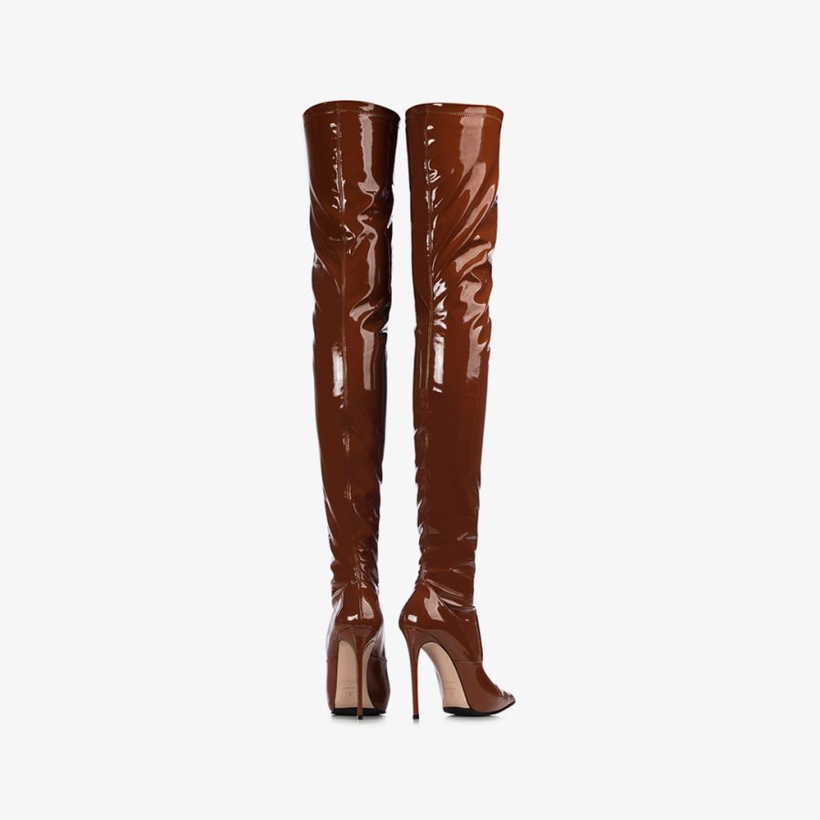 EVA THIGH-HIGH BOOT 120 mm-Brick brown stretch vinyl over-the-knee boot - Image 3