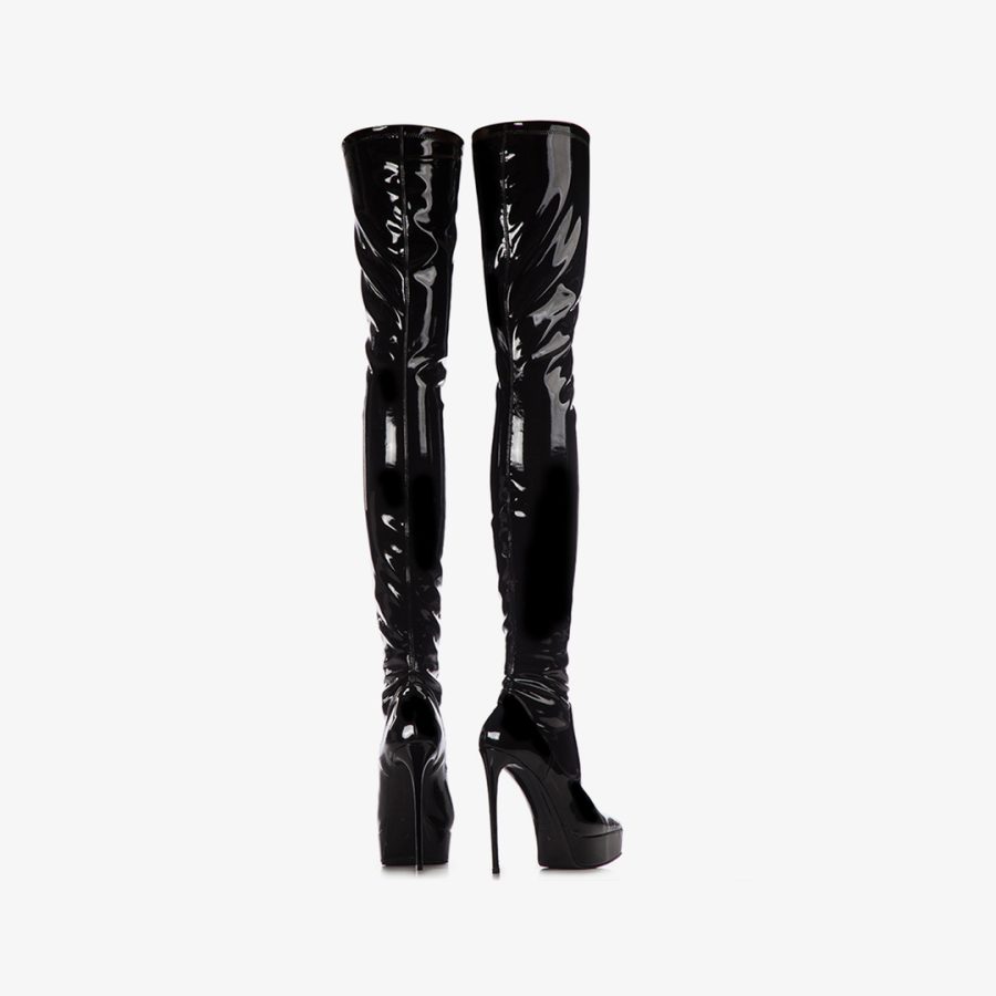 UMA THIGH-HIGH BOOT 140 mm-Black stretch vinyl platform thigh-high boot - Image 3