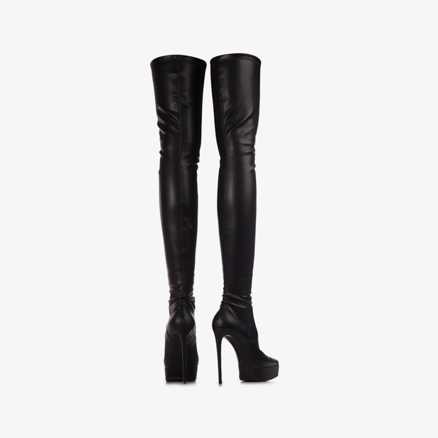 UMA THIGH-HIGH BOOT 140 mm-Black stretch vegan leather platform over-the-knee boot - Image 3