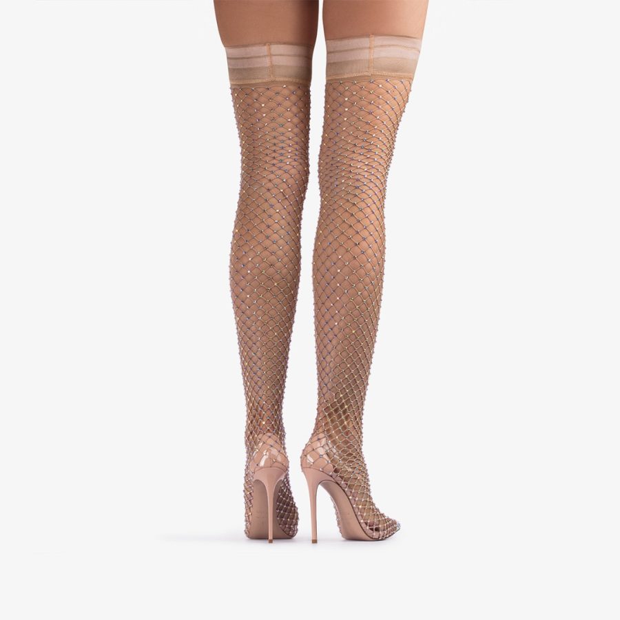 GILDA THIGH-HIGH BOOT 120 mm-Skin nude fishnet over-the-knee boot with Crystals - Image 3