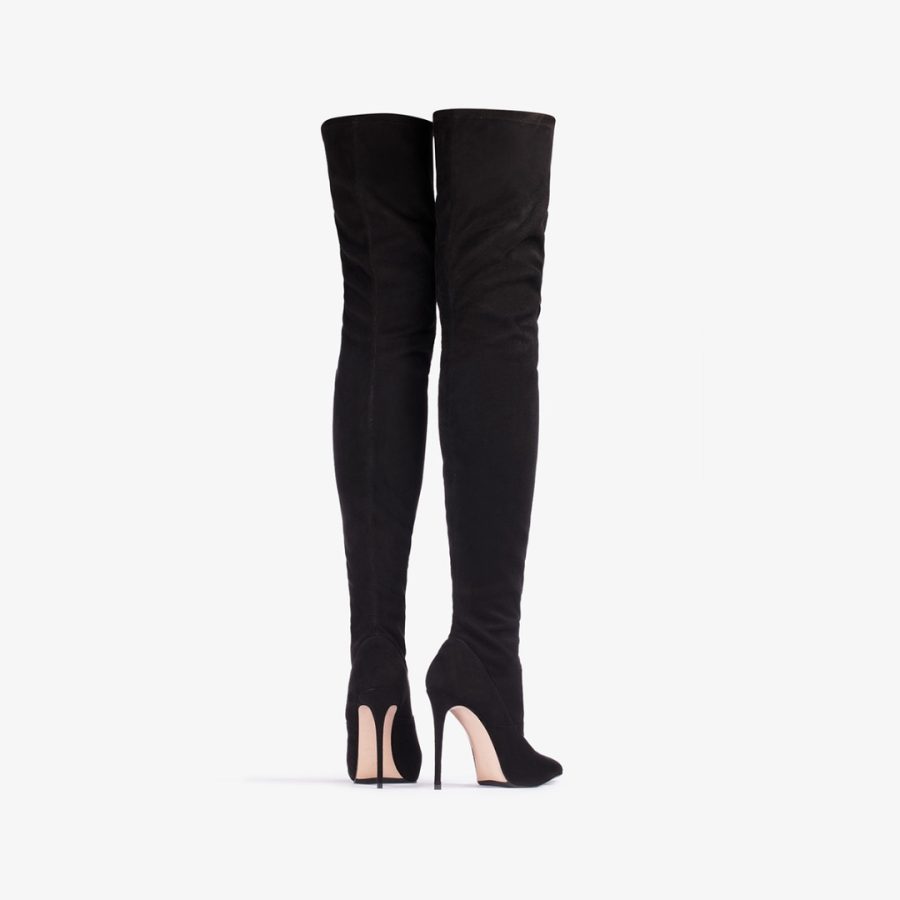 EVA THIGH-HIGH BOOT 120 mm-Black stretch vegan suede over-the-knee boot - Image 3