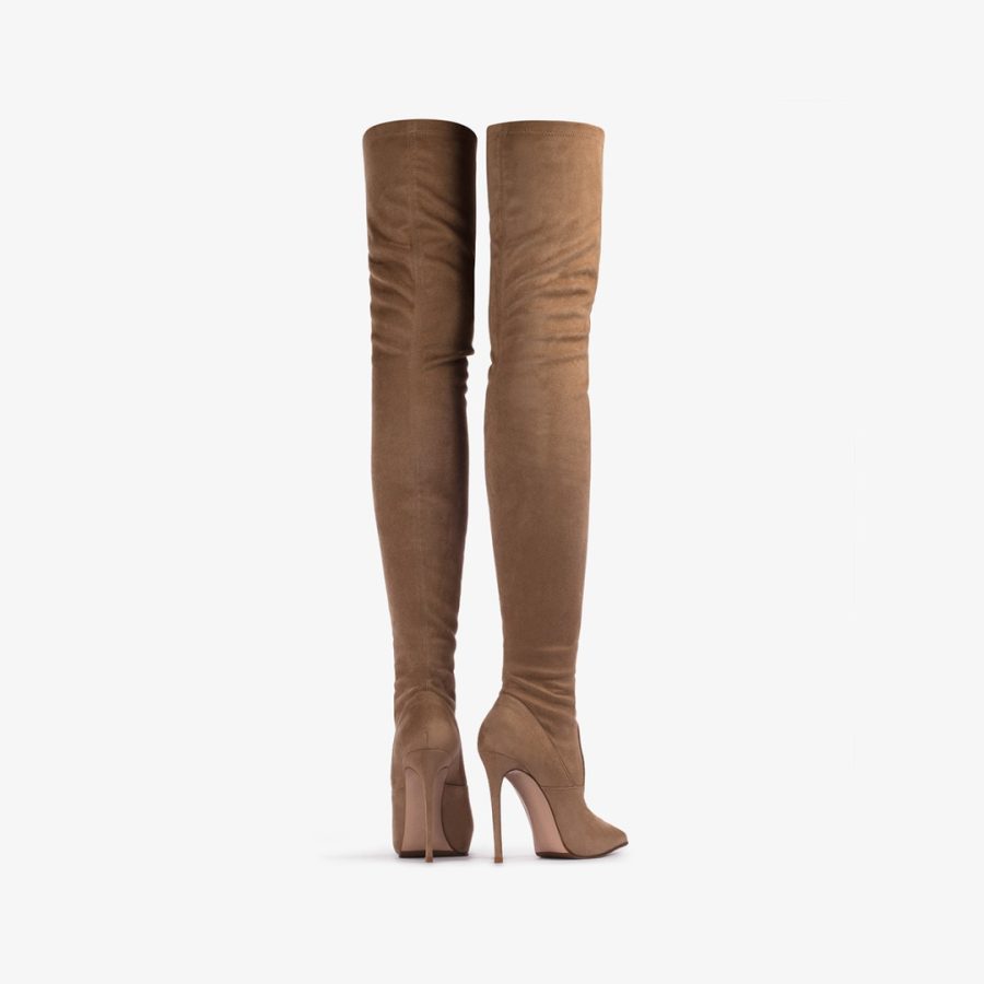 EVA THIGH-HIGH BOOT 120 mm-Ginger brown stretch vegan suede over-the-knee boot - Image 3