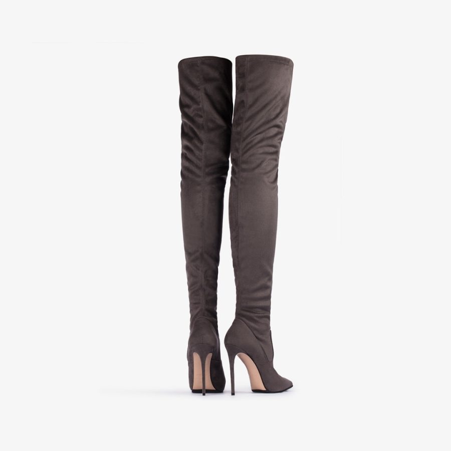 EVA THIGH-HIGH BOOT 120 mm-Urban grey stretch vegan suede over-the-knee boot - Image 3