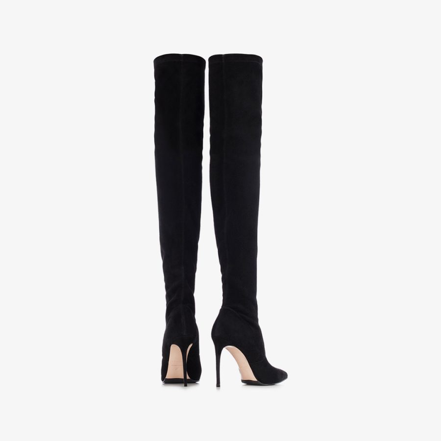 EVA THIGH-HIGH BOOT 100 mm-Black stretch suede over-the-knee boot - Image 3