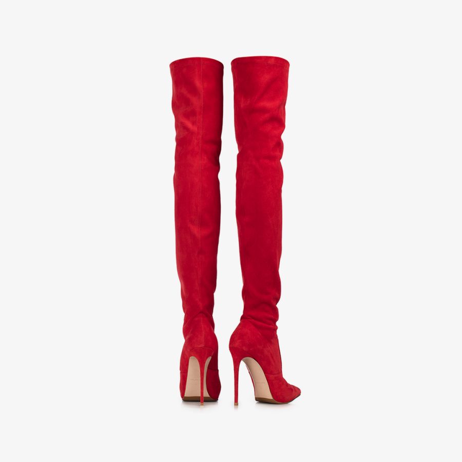 EVA THIGH-HIGH BOOT 120 mm-Red stretch suede over-the-knee boot - Image 3