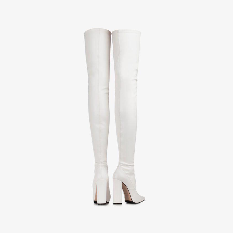 MEGAN THIGH-HIGH BOOT 120 mm-White stretch vegan leather over-the-knee boot - Image 3