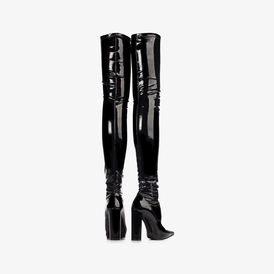 MEGAN THIGH-HIGH BOOT 120 mm-Black stretch vinyl over-the-knee boot - Image 3