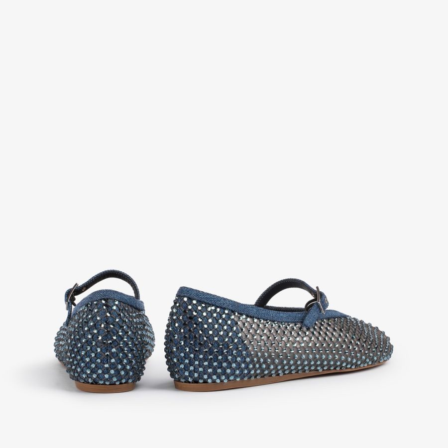 GILDA BALLET FLAT-Denim blue fishnet ballet flat with Crystals - Image 3