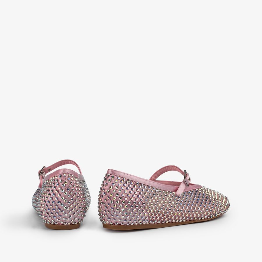 GILDA BALLET FLAT-Goddess pink fishnet ballet flat with iridescent Crystals - Image 3