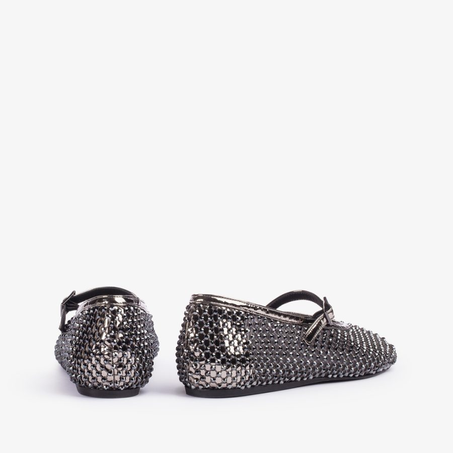 GILDA BALLET FLAT-Pewter fishnet ballet flat with Crystals - Image 3