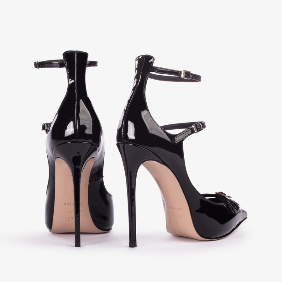 MORGANA PUMP 120 mm-Black patent leather pump with straps - Image 3