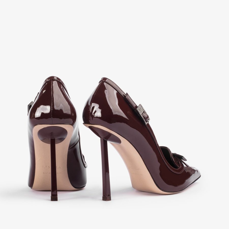 MORGANA PUMP 100 mm-Dark chocolate brown patent leather loafer pump - Image 3