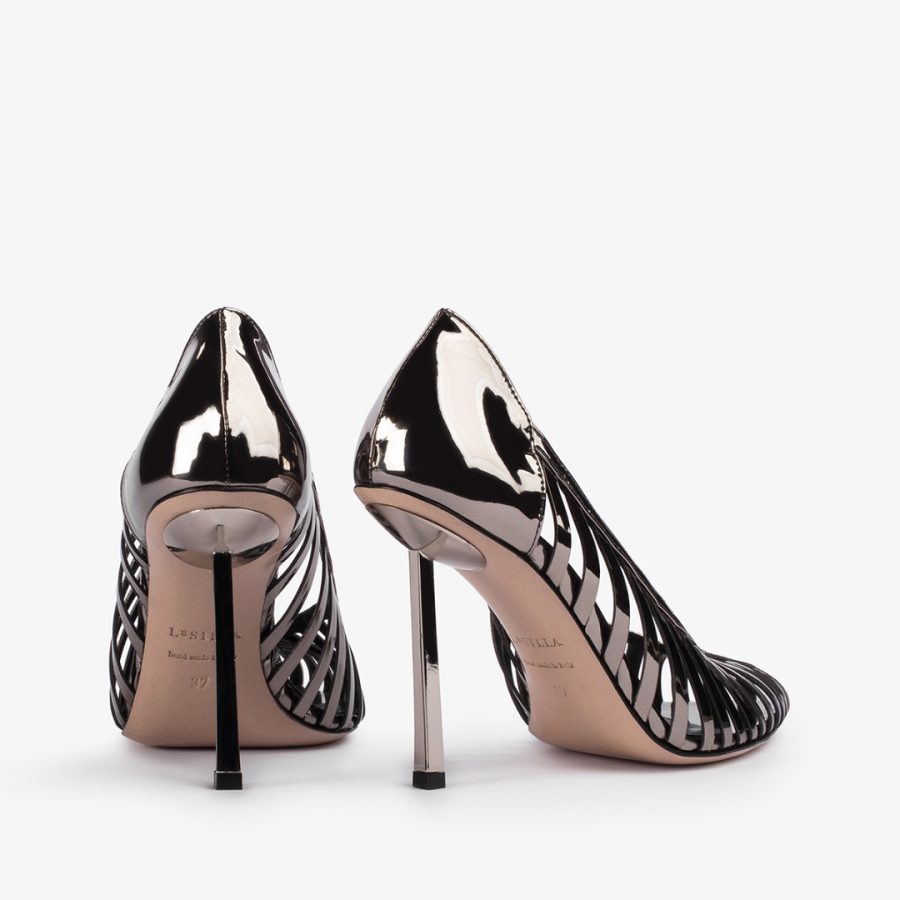 CAGE PUMP 100 mm-Pewter metallic pump with straps - Image 3