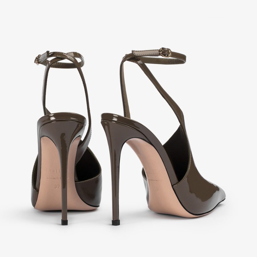 FUTURA PUMP 120 mm-Khaki green patent leather cut-out pump - Image 3