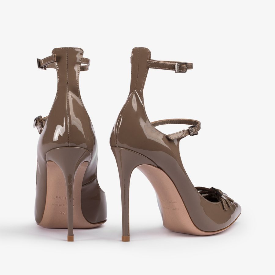 MORGANA PUMP 100 mm-Sesame grey patent leather pump with straps - Image 3