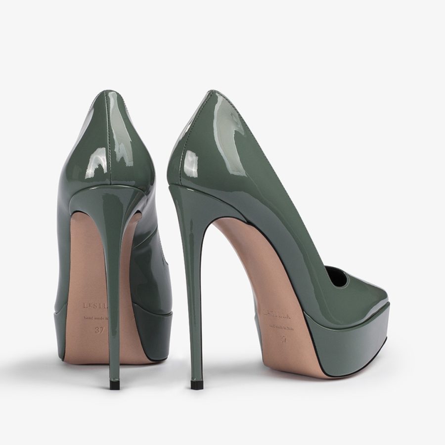 UMA PUMP 140 mm-Dust green patent leather platform pump - Image 3