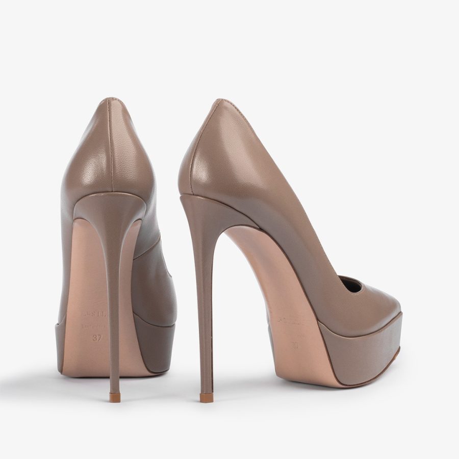 UMA PUMP 140 mm-Sesame grey leather platform pump - Image 3