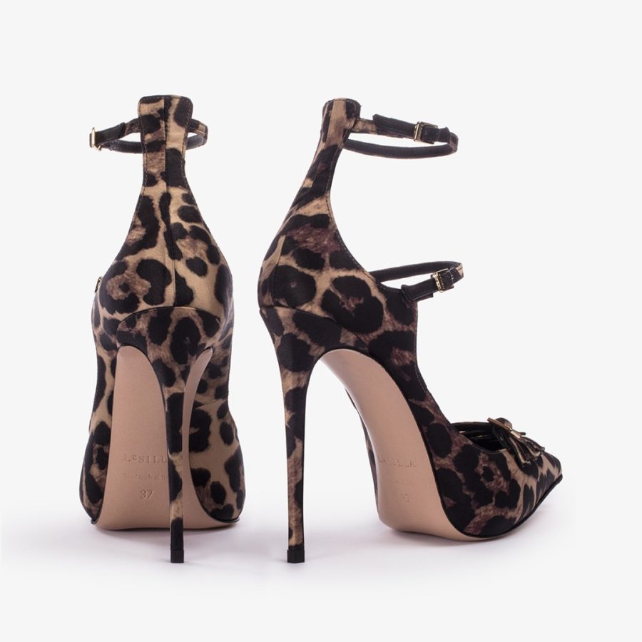 MORGANA PUMP 120 mm-Leopard-print satin pump with straps - Image 3