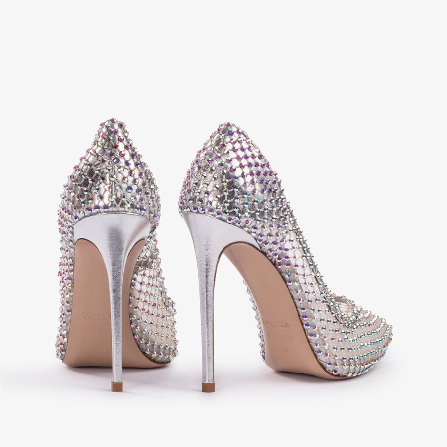 GILDA PUMP 120 mm-Eclipse silver fishnet pump with Crystals - Image 3