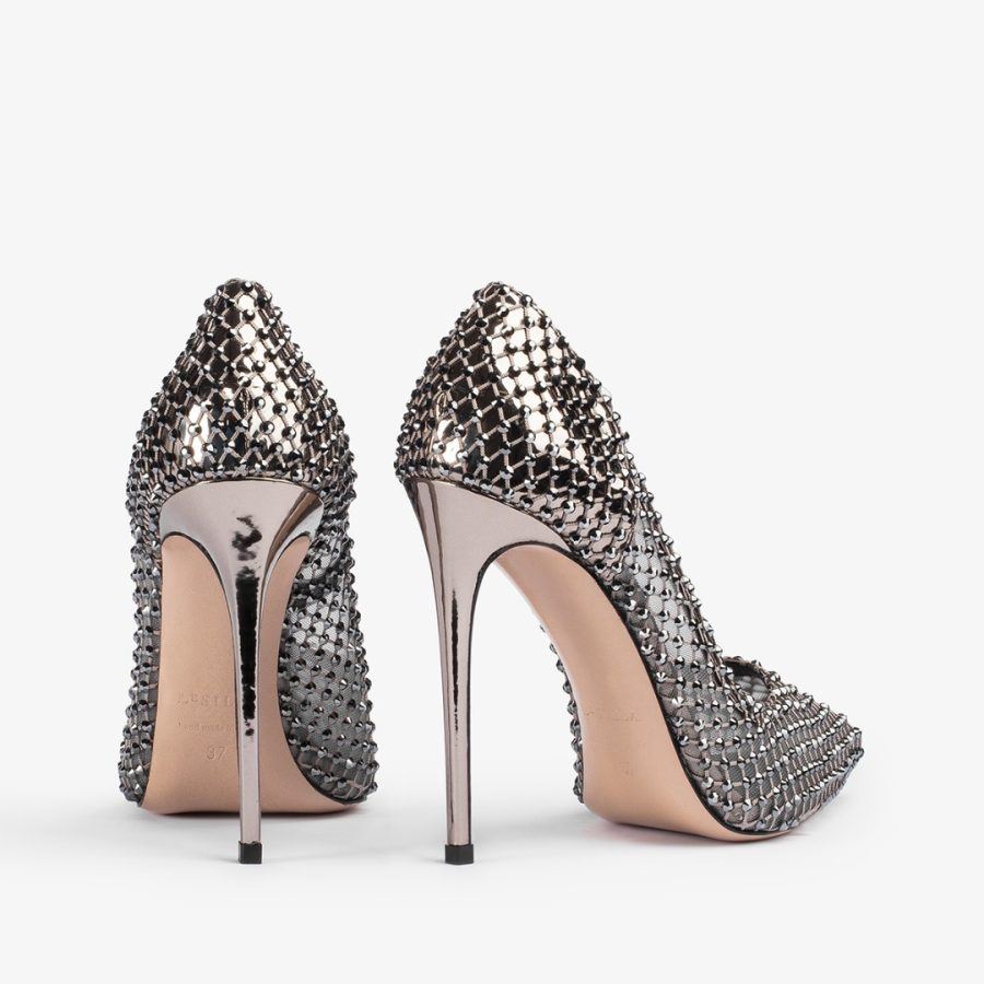 GILDA PUMP 120 mm-Pewter fishnet pump with Crystals - Image 3