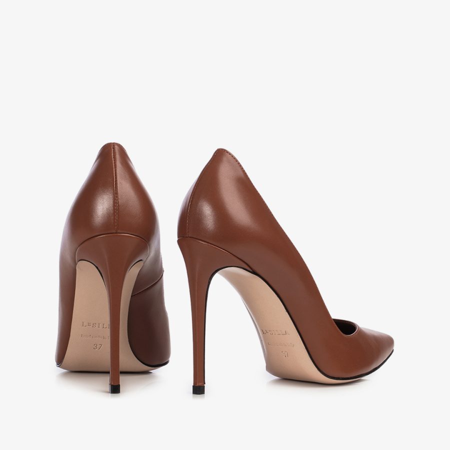 EVA PUMP 100 mm-Siena brown leather pump - Image 3