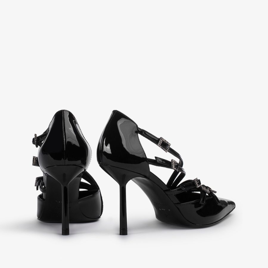 SCARLET PUMP 80 mm-Black patent leather pump with straps - Image 3