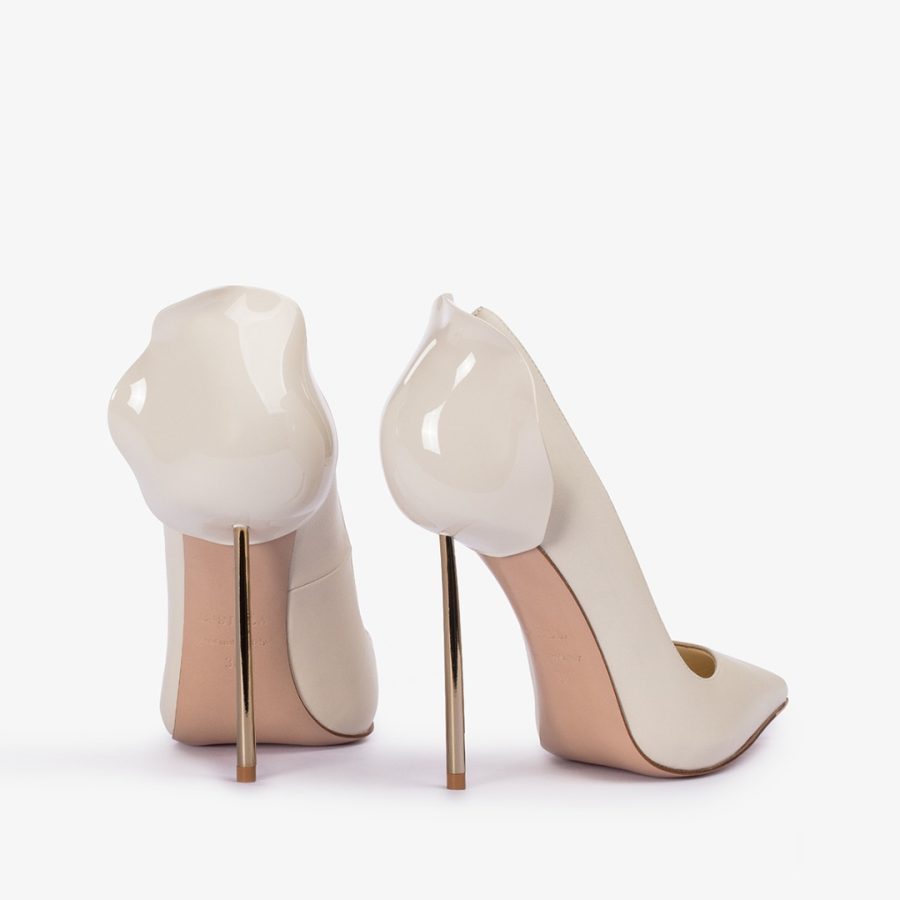 PETALO PUMP 120 mm-Milk white leather pump - Image 3