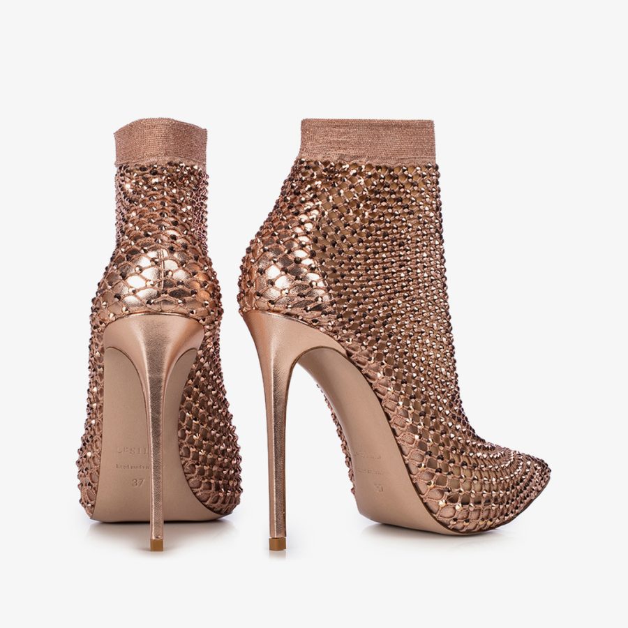 GILDA ANKLE BOOT 120 mm-Gold pink sock pump with Crystals - Image 3