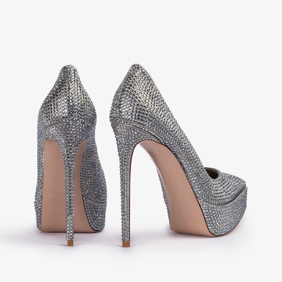 UMA PUMP 140 mm-Silver satin platform pump and Crysrtals - Image 3