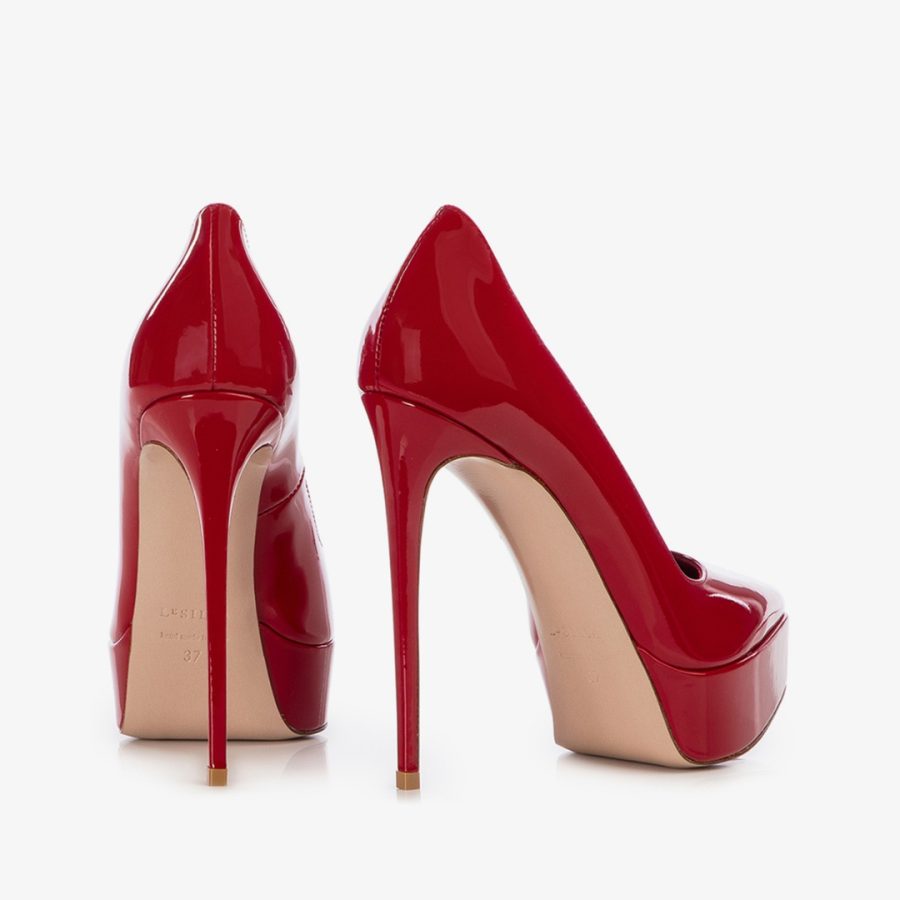 UMA PUMP 140 mm-Red patent leather platform pump - Image 3