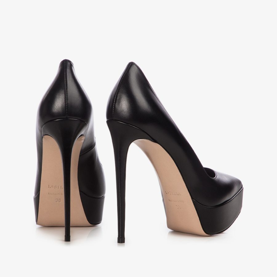 UMA PUMP 140 mm-Black leather platform pump - Image 3